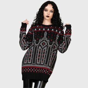 Killstar Black, Red & Gray Gothic Cathedral Knit Sweater